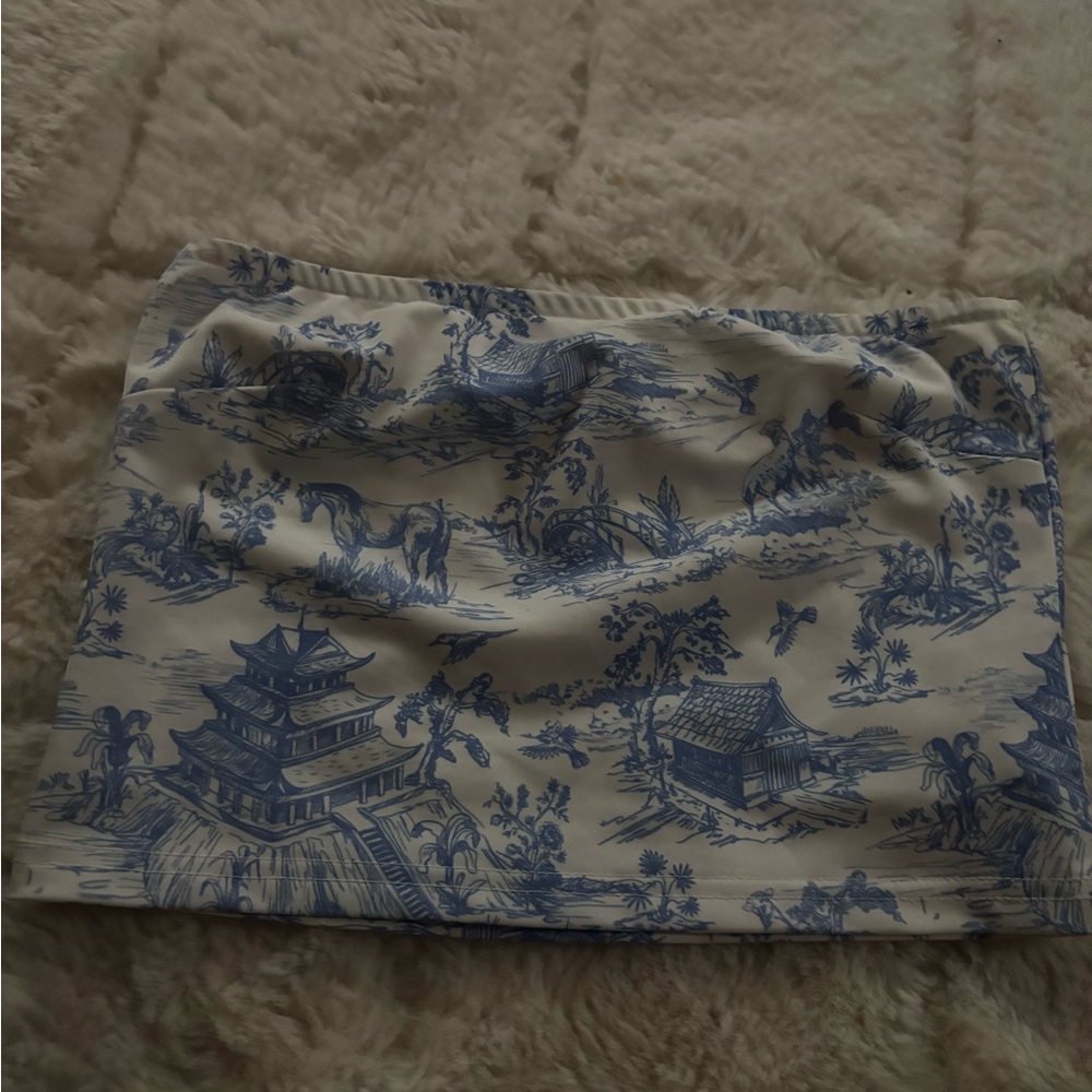 Dolls Kill Blue and White Ruched Mini Pencil Skirt
